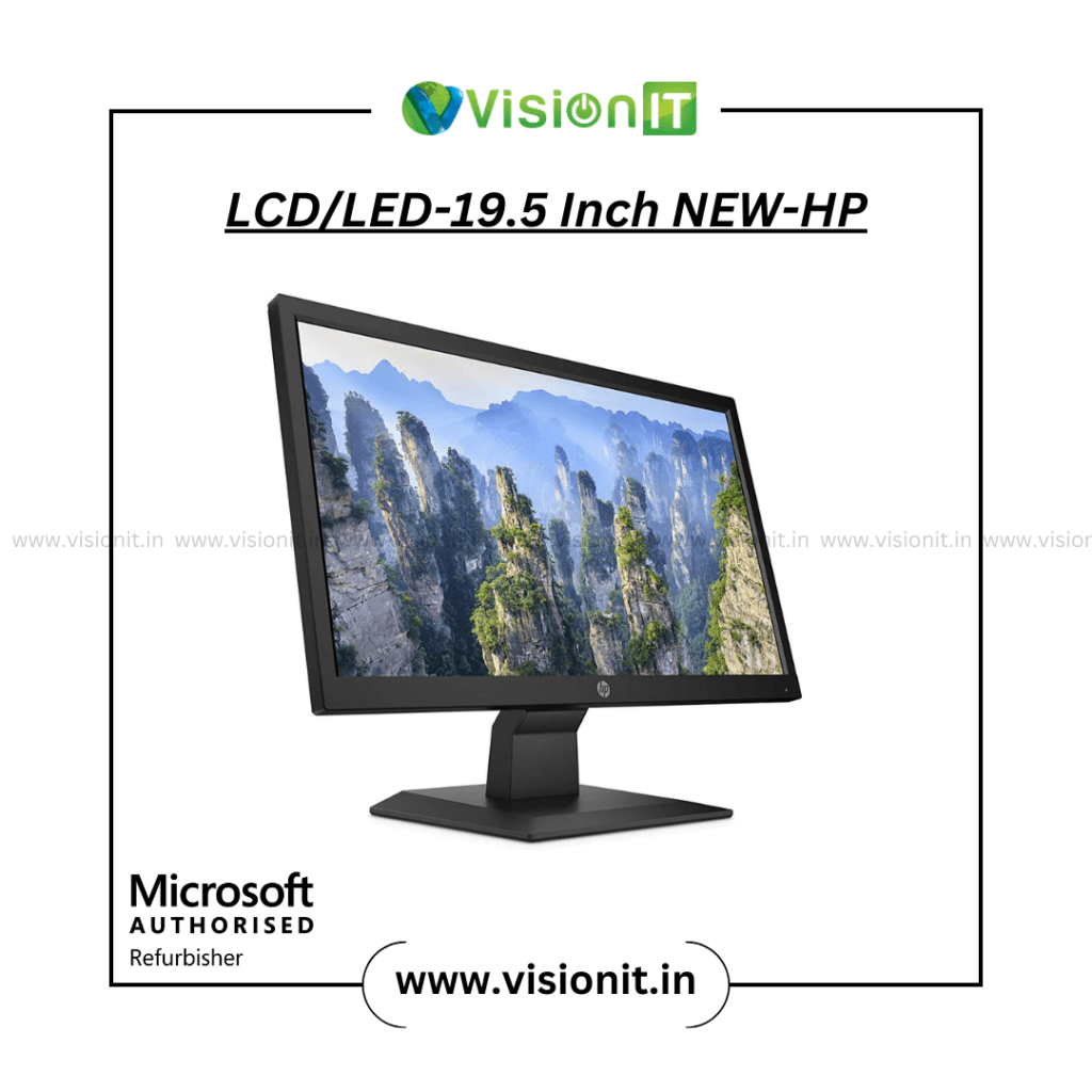 HP 19.5-inch LCD/LED monitor with crisp visuals, energy efficiency, and durable performance.