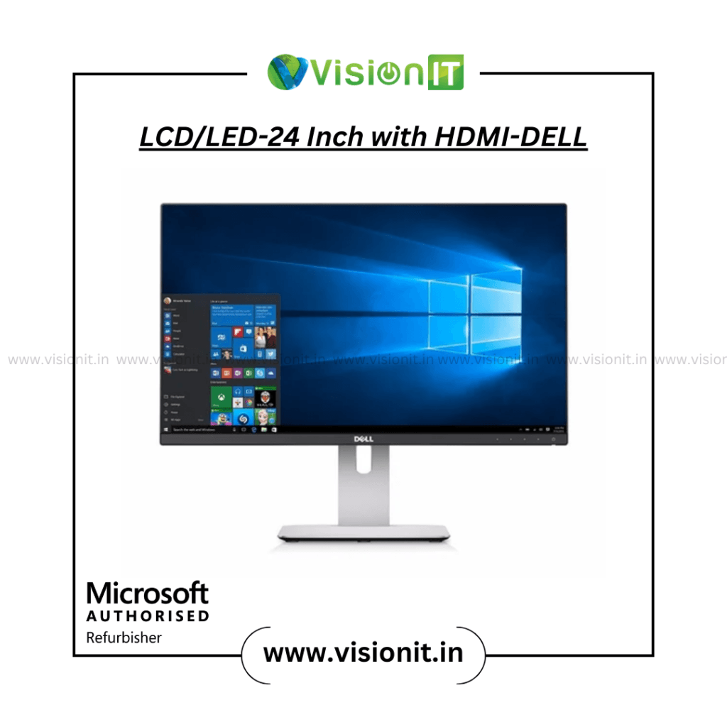 Dell 24 inch LCD LED Monitor with HDMI connectivity, slim design, and high-quality display for office, business, and home use in India