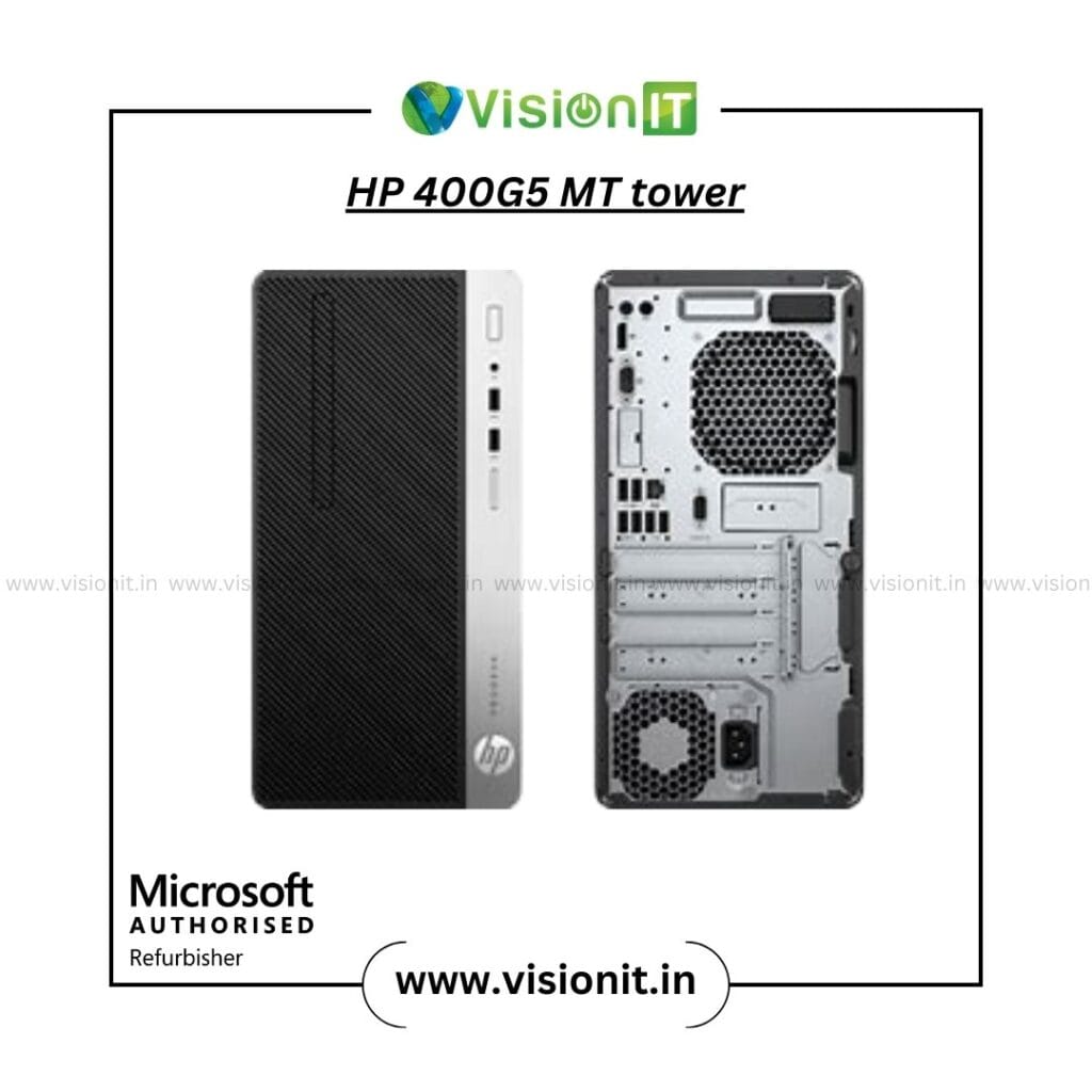 Refurbished HP ProDesk 400 G5 MT PC with 8th Gen Intel Core i3/i5/i7, DDR4 RAM, SSD/HDD storage, and Windows 10 Pro