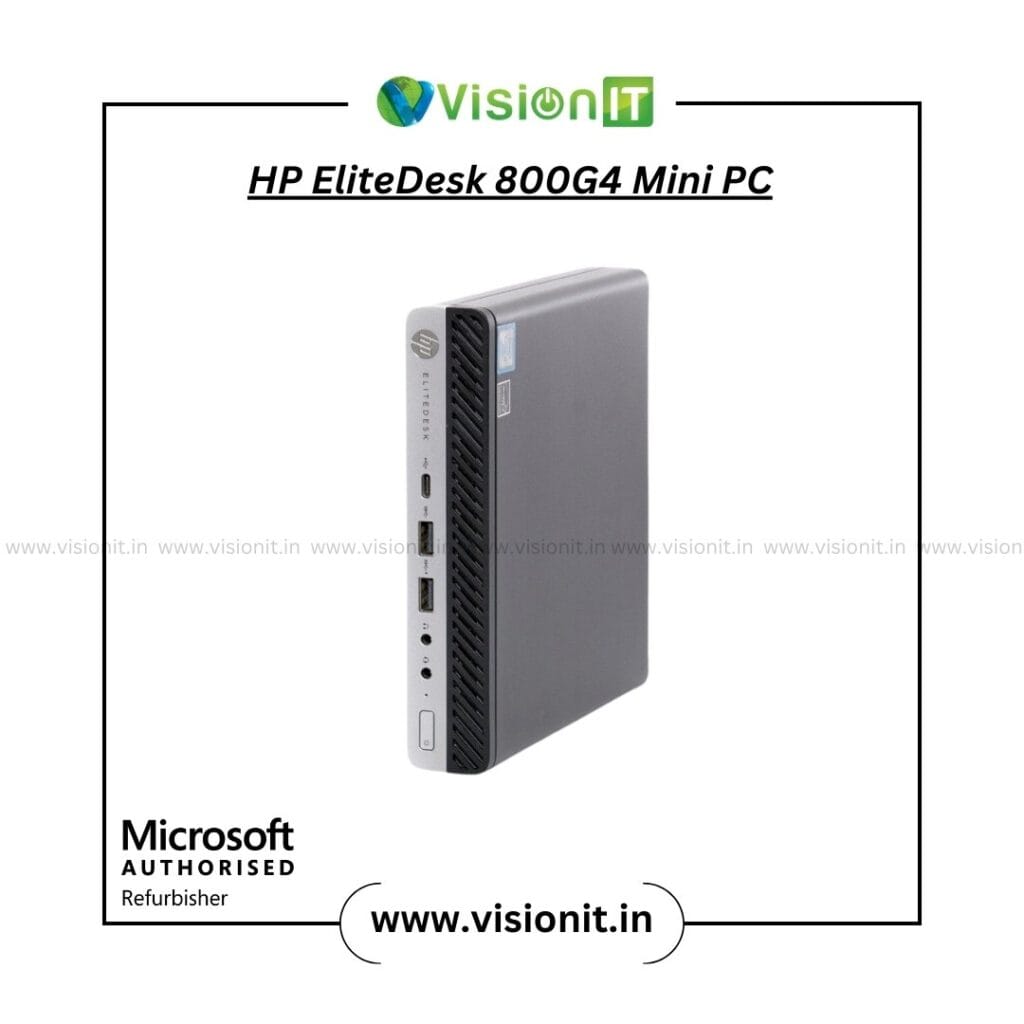 Refurbished HP EliteDesk 800G4 Mini PC with 8th Gen Intel Core i5, dual NVMe storage, compact business desktop