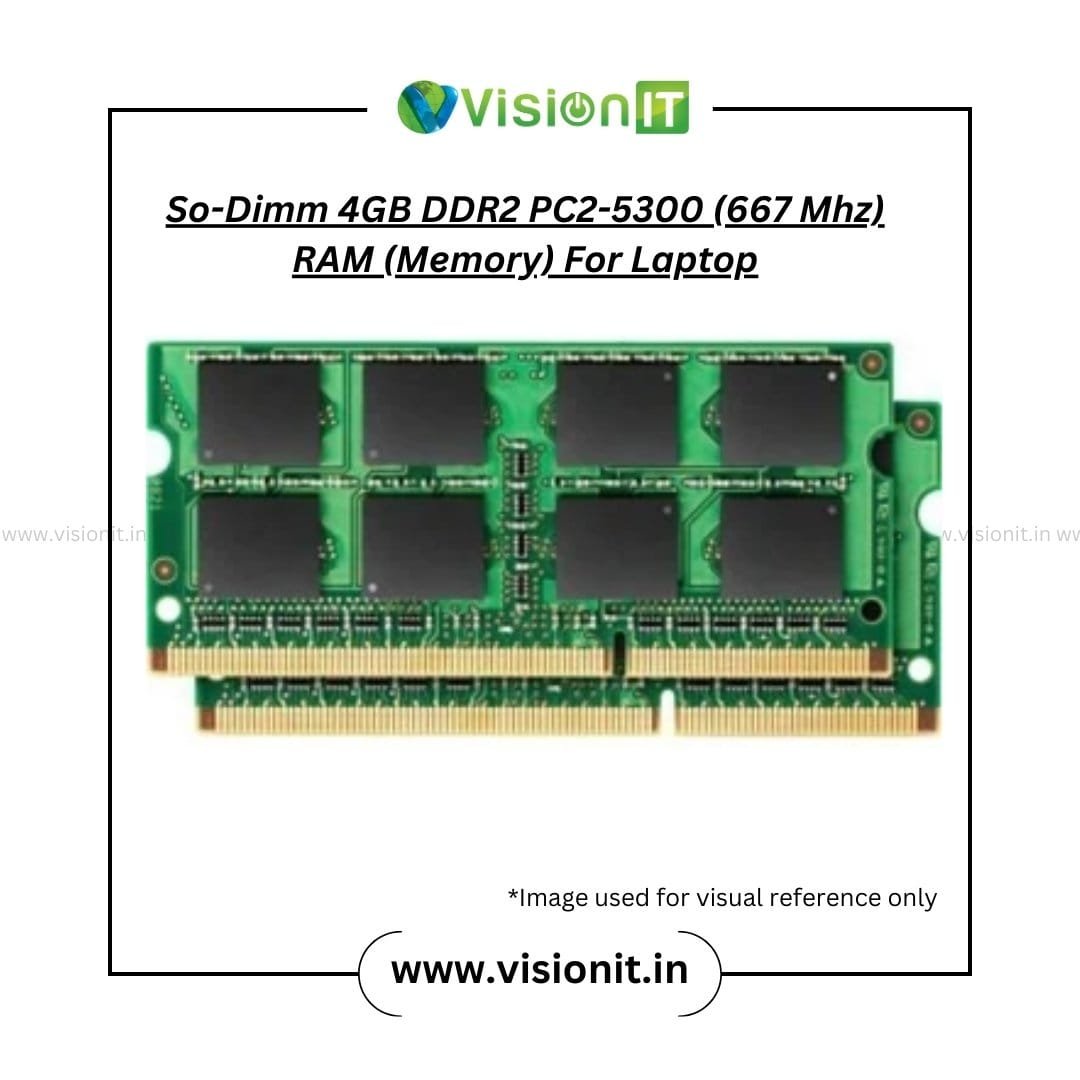 Original So-DIMM 4GB DDR2 PC2-5300 667 MHz RAM for laptops – 200-pin memory module with 3-year warranty from VisionIT