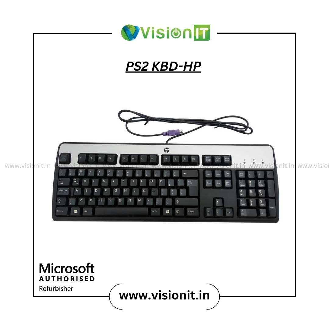 HP PS2 wired keyboard with full-size layout and ergonomic keys for comfortable typing