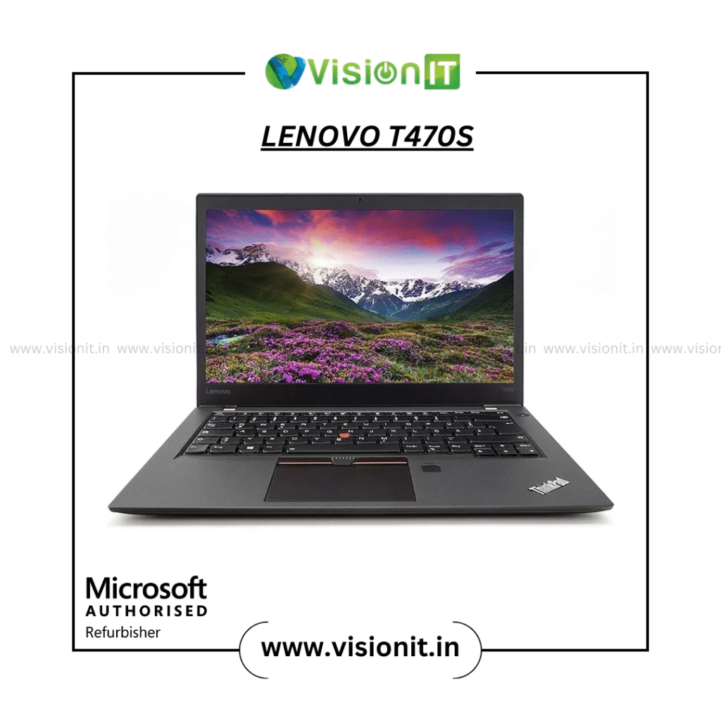 Lenovo ThinkPad T470 shown with ergonomic keyboard and trackpoint