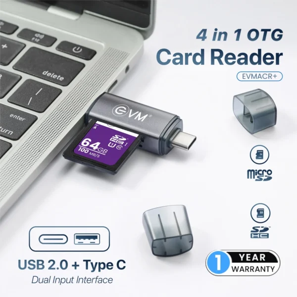 EVM 4-in-1 Universal OTG Card Reader ? (USB / Micro USB / Type-C / Lightning)