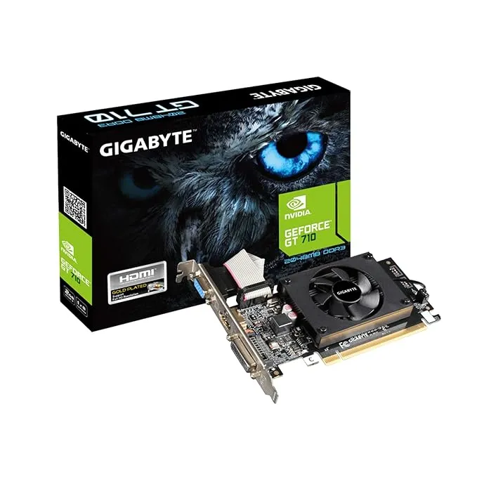 Gigabyte GT 710 2GB DDR3 Low Profile Graphics Card for office desktops, HTPCs, and mini PCs with dual display support
