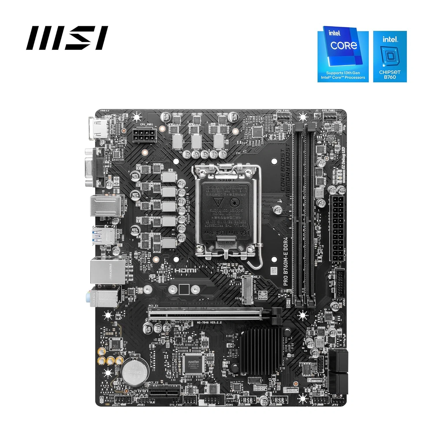 MSI B760M-E DDR4 Intel B760 Micro-ATX motherboard with LGA1700 socket for office and gaming desktop builds in India