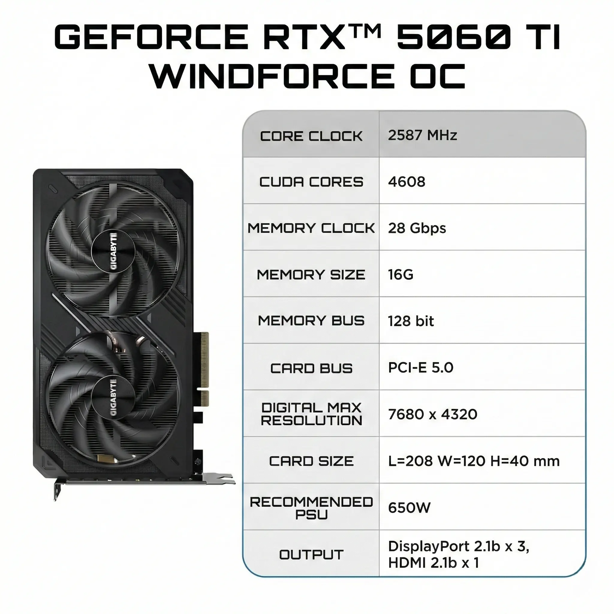 Gigabyte RTX 5060 Ti 16GB WindForce 2X OC Max Graphics Card - Image 7