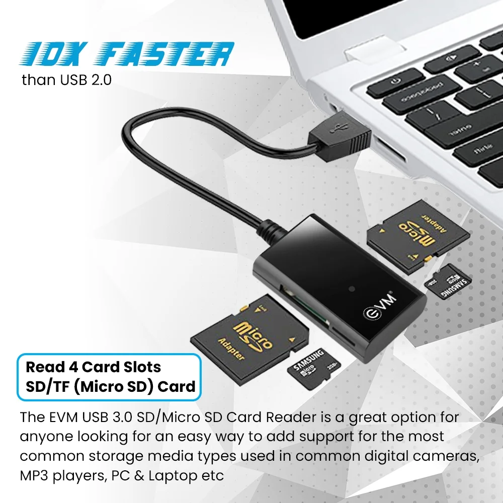 EVM 4-in-1 USB 3.0 Multi-Card Reader | High Speed Hub - Image 2