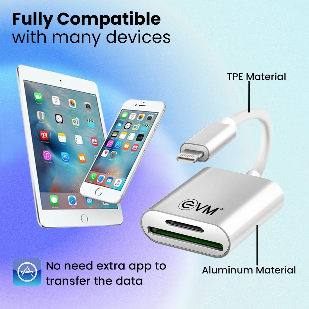 EVM Lightning OTG Card Reader for iPhone & iPad | 2-in-1 SD/Micro SD Adapter - Image 2