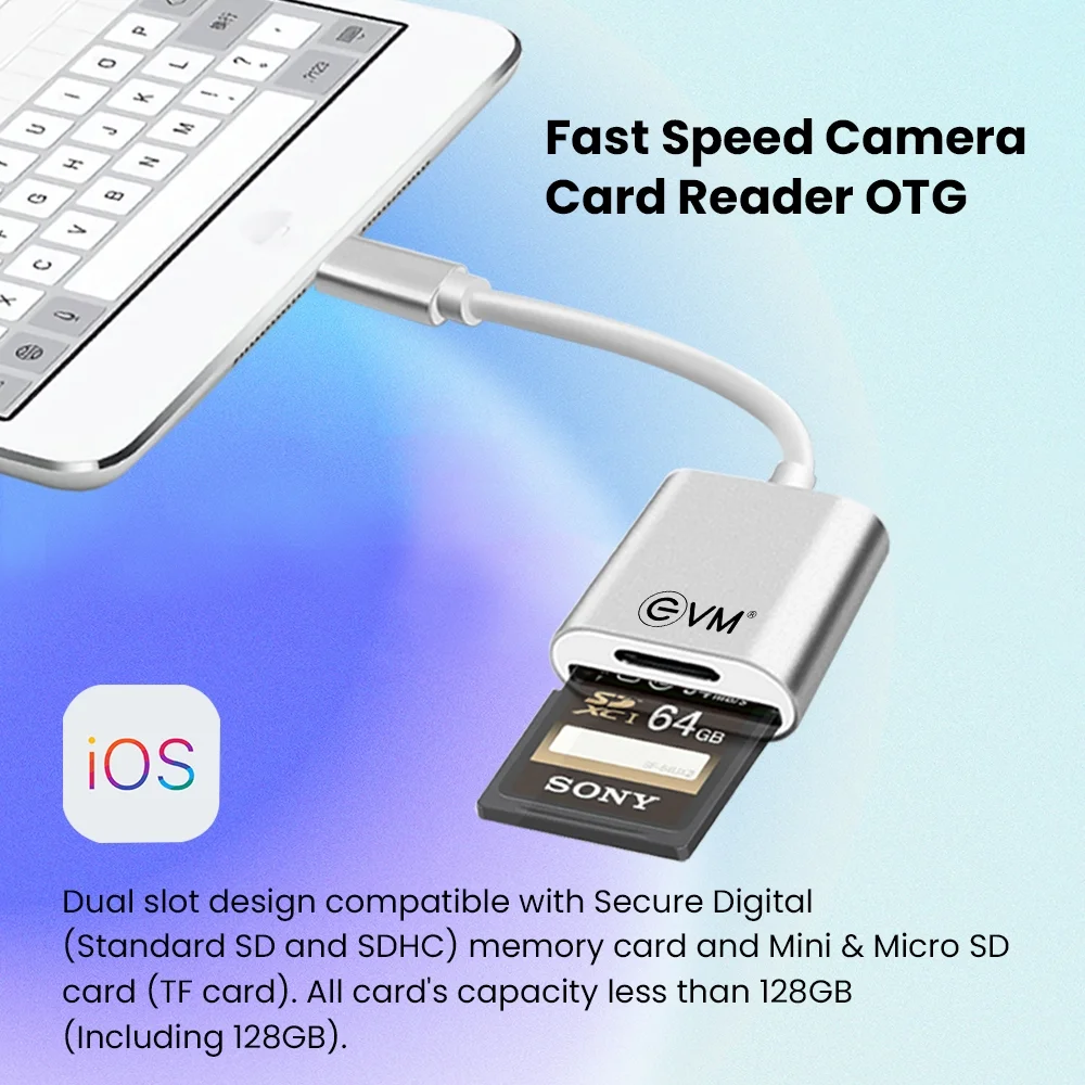 EVM Lightning OTG Card Reader for iPhone & iPad | 2-in-1 SD/Micro SD Adapter - Image 3